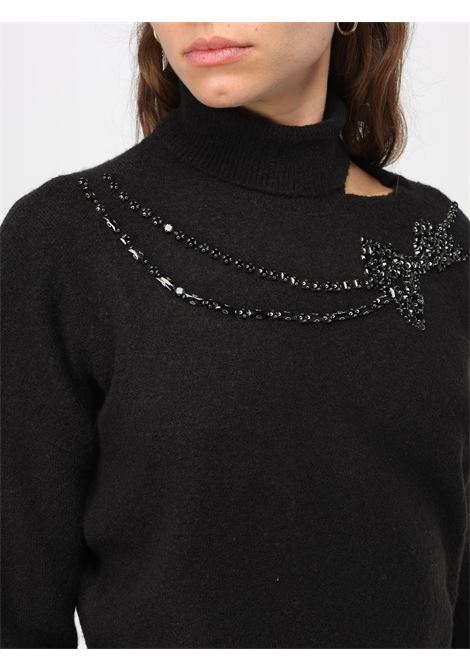 Maglia  dolcevita in maglia stretch con strass applicati LIU JO | Maglie | MF3093MA05O22222